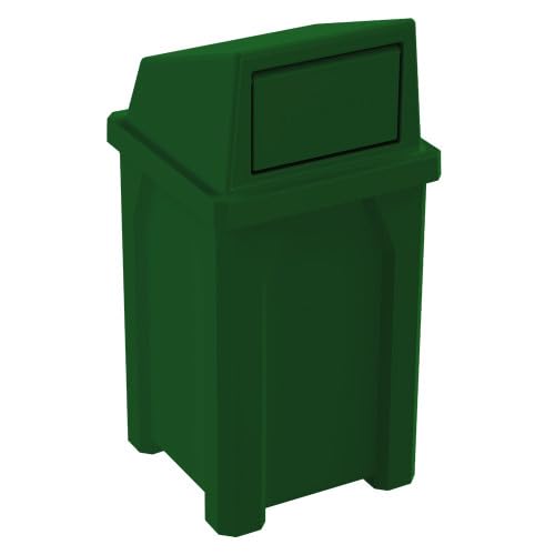 32 Gallon Square 100% Recycled Plastic Heavy Duty Outdoor Trash Can with Push Lid - Great for Schools and Businesses - Green