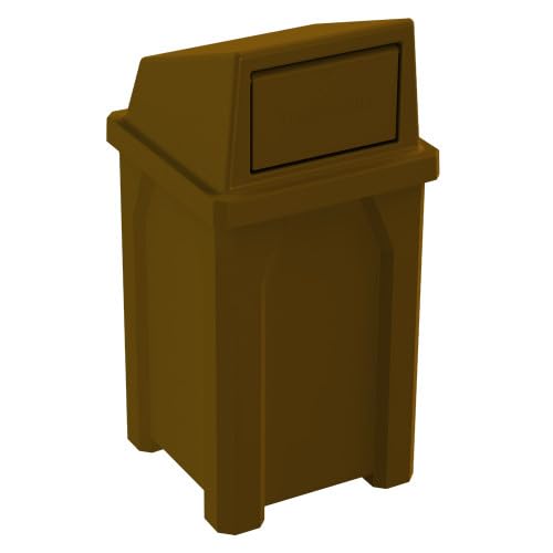 32 Gallon Square 100% Recycled Plastic Heavy Duty Outdoor Trash Can with Push Lid - Brown