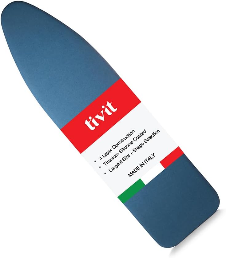 TIVIT Ironing Board Cover 20 x 58, Performance Grade Titanium Coated Pro Grip Pad & Covers - Superior Scorch & Stain Resistance, High Heat Reflection, 3 Padded Layers 3 Fastener Straps - Made In Italy
