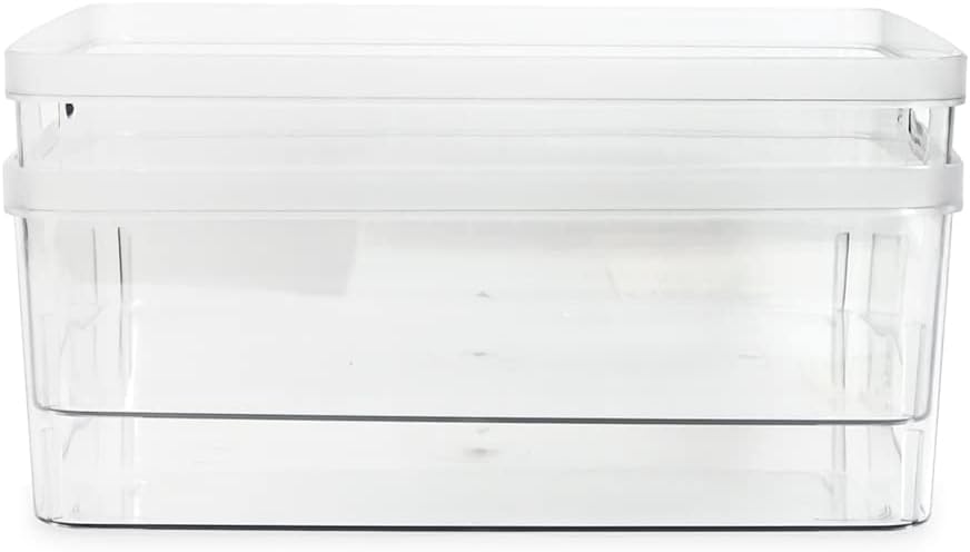 Isaac Jacobs 2-Pack Large Clear Storage Bins (11.5” L x 14” W x 5.5” H) w/Cutout Handles, Plastic Organizer for Home, Office, Kitchen, Fridge/Freezer, Bathroom, BPA Free, Food Safe (Large)