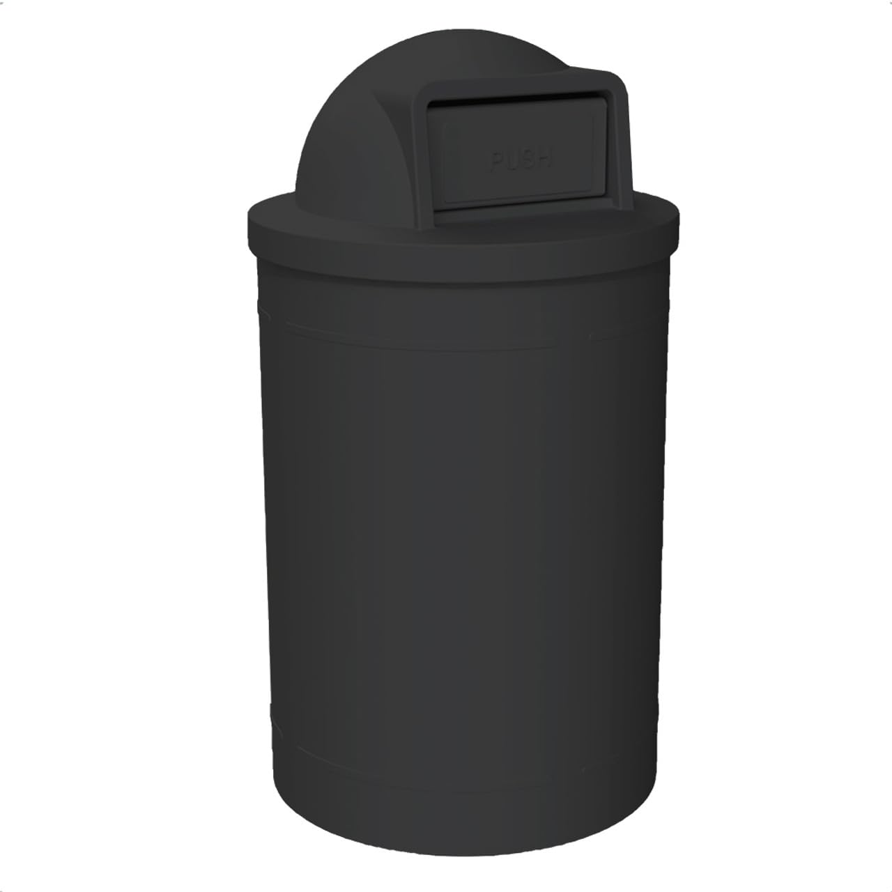55 Gallon Circle 100% Recycled Plastic Heavy Duty Outdoor Trash Can with Push Open Dome Lid and Internal Liner - Black