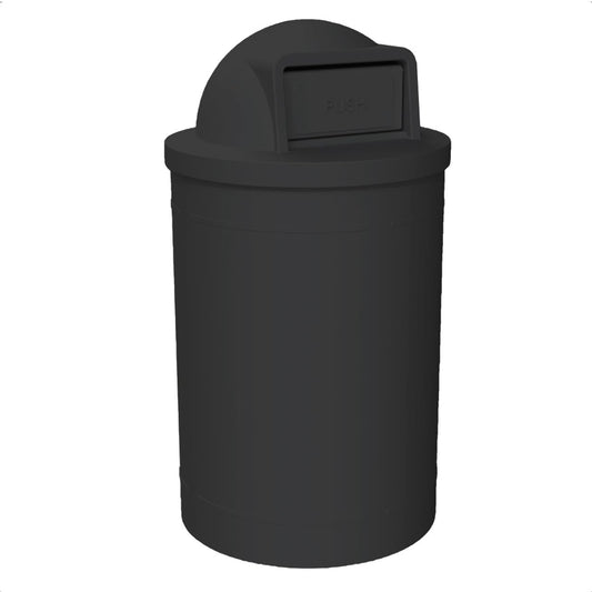 55 Gallon Circle 100% Recycled Plastic Heavy Duty Outdoor Trash Can with Push Open Dome Lid and Internal Liner - Black