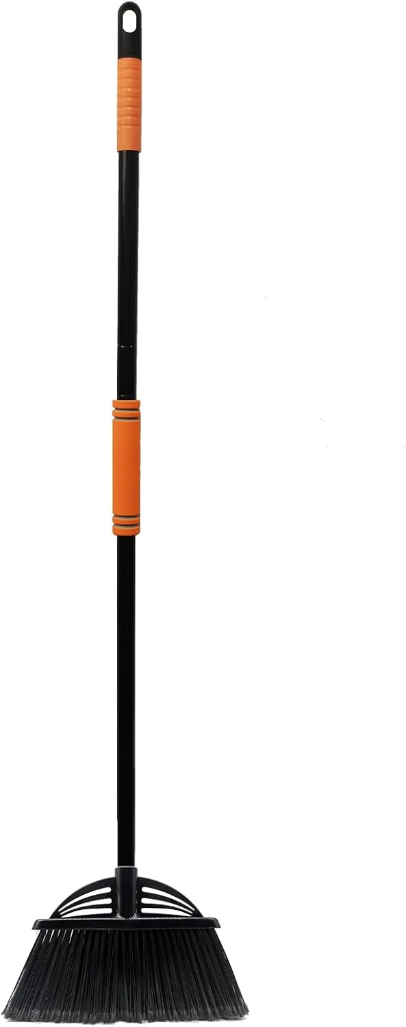 Four-Section Rod Long-Handled Broom,Heavy-Duty Broom, Angle Broom for Outdoor/Indoor（Black+Orange）