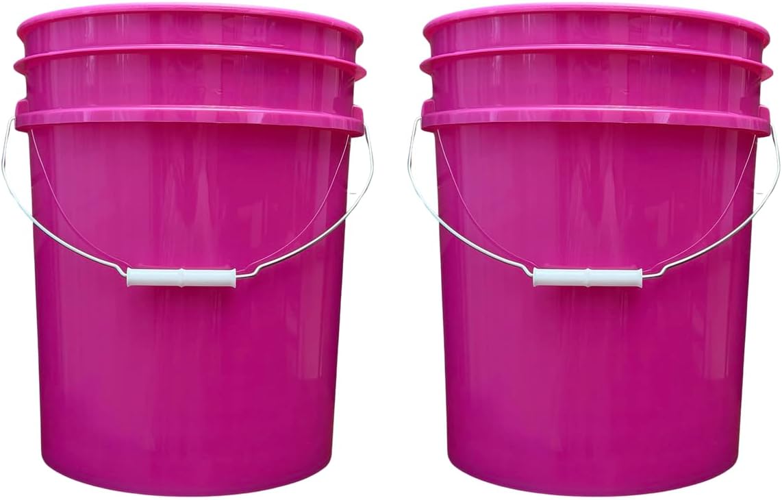 House Naturals 5 Gallon Premium HPDE Plastic Bucket - Made in USA Food Grade Storage Container, BPA Free All Purpose Pail (2, Magenta)