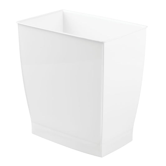 iDesign,Plastic Spa Rectangular Trash, Waste Basket Garbage Can for Bathroom, Bedroom, Home Office, Dorm, College, 2.5 Gallon, White