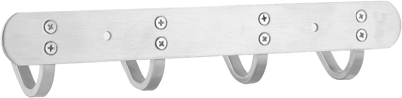 Coat Hook Wall Mount Towel Hook Rack with 4 Hooks 11-inch Hanger for Hanging Clothes, Bags, Keys, Easy to Install Rail for Bedroom, Bathroom, Entryway, Door, 304 Stainless Steel Brushed Nickel