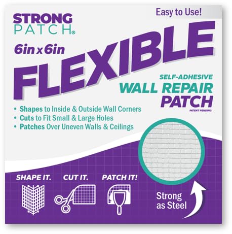 StrongPatch® 6 in. x 6 in. Flexible Self-Adhesive Wall Repair Patch (3-Pack) – Versatile, Cut-to-Fit, Easy Application for Holes, Cracks, and Corners