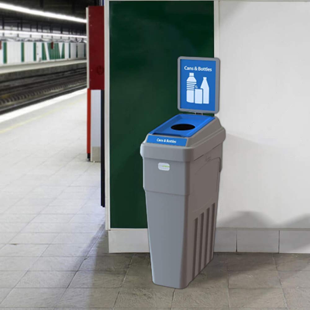 LeanStream Bin - 23 Gallons | 1 Stream | Cans & Bottles Attached Backboard | Grey Color