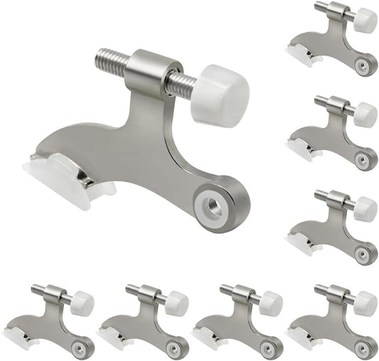 8 Pack Hinge Pin Brushed Nickel Door Stopper, Adjustable Heavy Duty Hinge Pin Door Stop with Rubber Bumper Tips