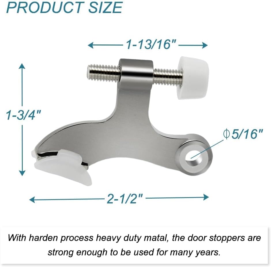 24 Pack Hinge Pin Brushed Nickel Door Stopper, Adjustable Heavy Duty Hinge Pin Door Stop with Rubber Bumper Tips
