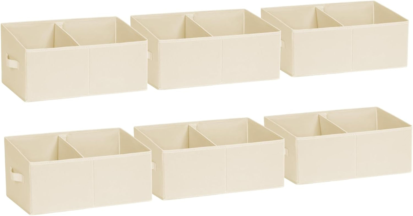 DIMJ Closet Storage Bins, 6 Pack Storage Baskets for Shelves, Foldable Shelf Organizer with Handle, Linen Closet Organizers and Storage for Clothes, Toys, Towel, Books (Beige),