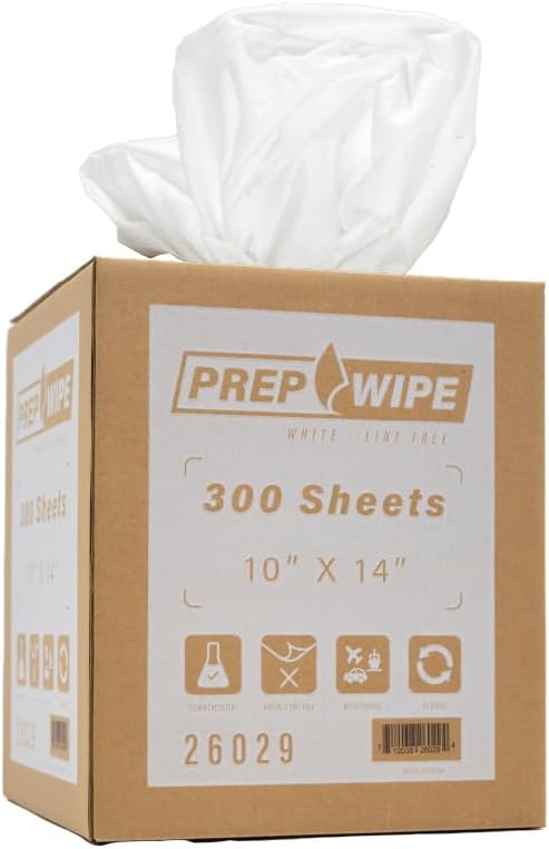 26029 Prep Wipe WHITE Lint Free Cleaning Towels Pack of 300 Sheets, 10" x 14" (1 Box) - Multi-purpose, Reusable, Perforated, Industrial Grade Perforated Sheets- 26029