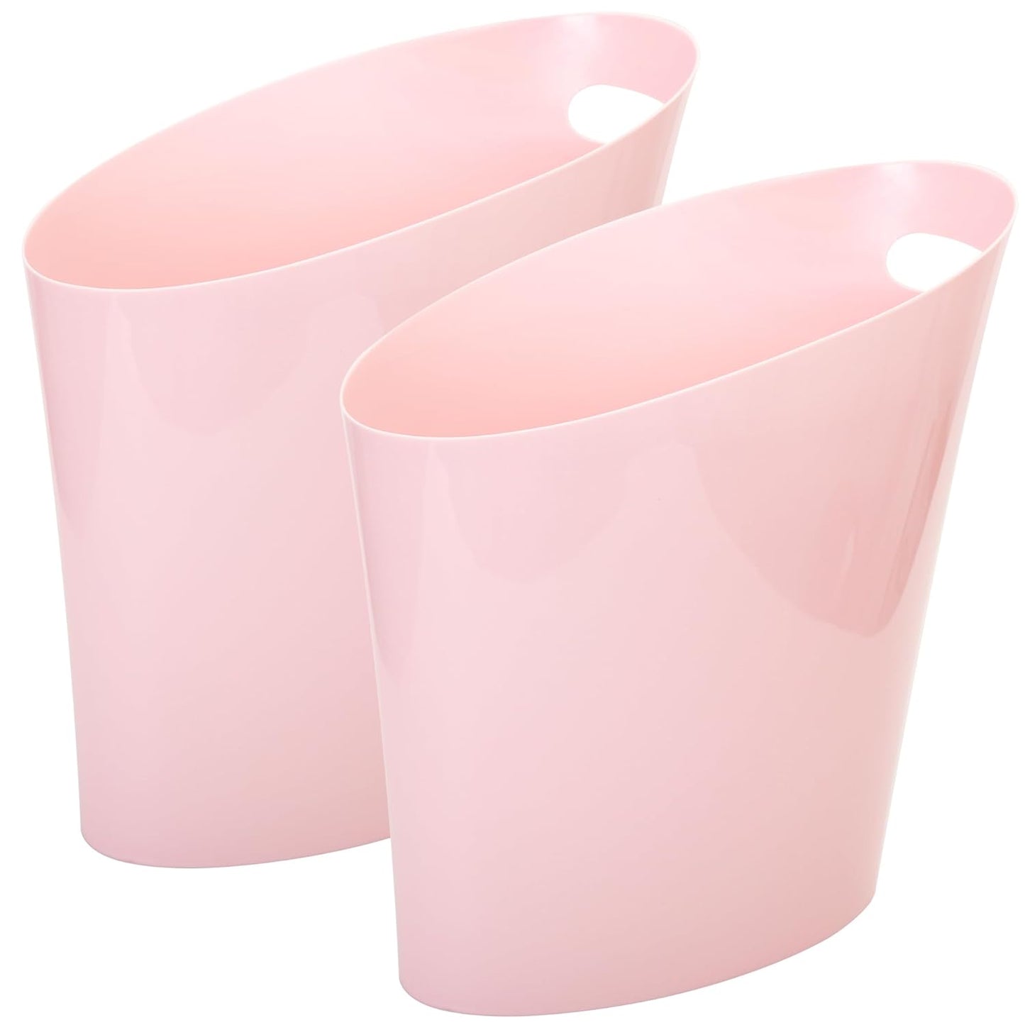 Youngever 2 Gallon Slim Trash Can, Plastic Garbage Container Bin, Small Trash Bin with Handles for Home Office, Living Room, Study Room, Kitchen, Bathroom (2 Pack) (Pink)