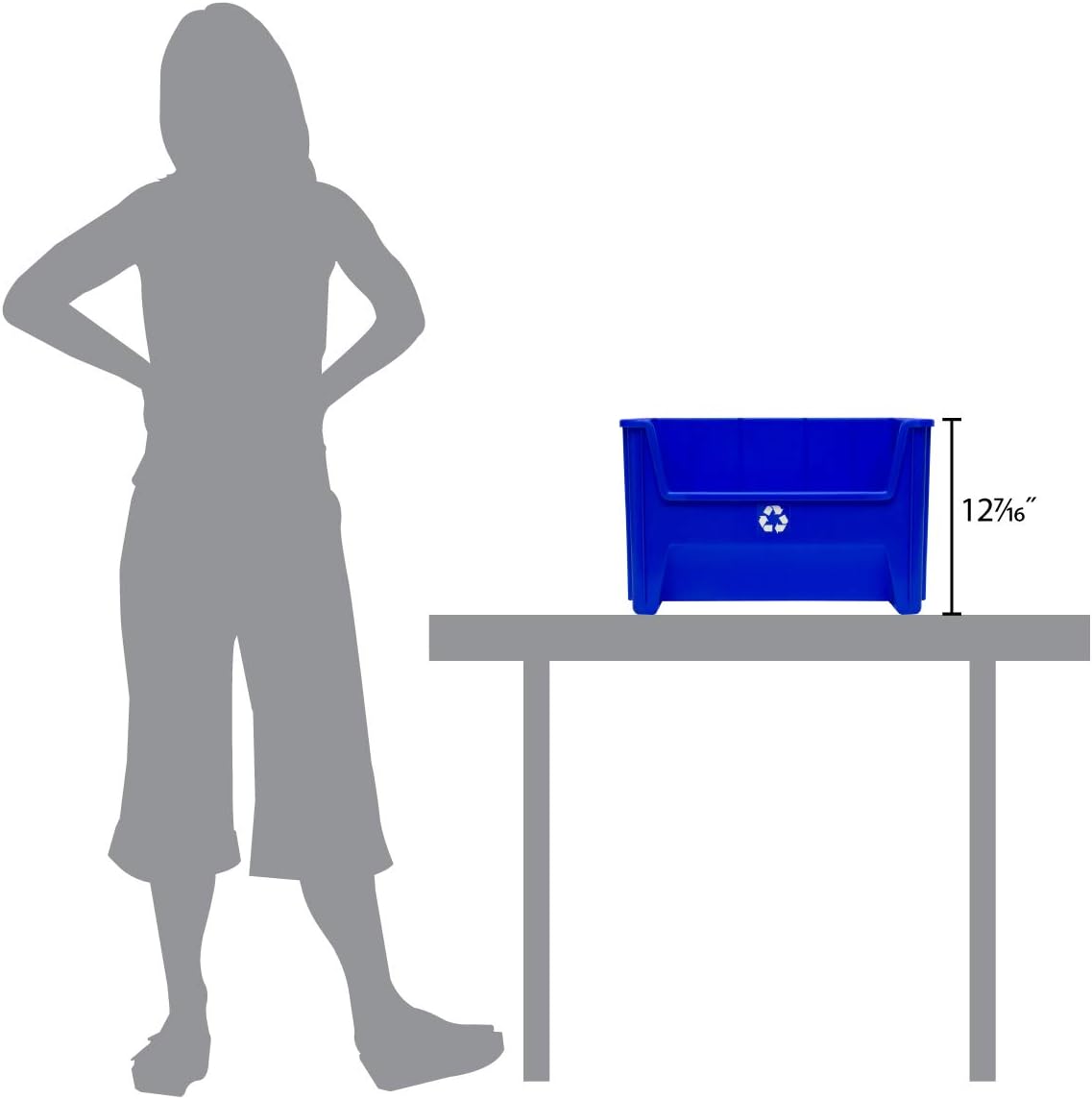 Commercial Industrial Heavy Duty Stackable Open-Front Recycling Bin Box Containers, 12.5 Gallon (Pack of 3), Blue