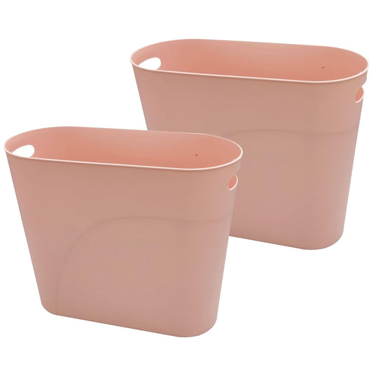 Small Trash Can Plastic Bathroom Wastebasket 3.2 Gallon Slim Garbage Container Bin with Handle for Home Kitchen Bathroom Bedroom Office, 2 Pack, Pink