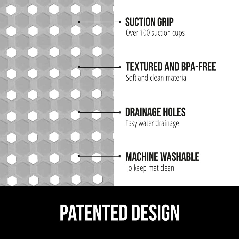 GORILLA GRIP Patented Square Shower Stall Mat, Small Bathtub Floor Mats for Stand Up Showers, Suction Cups and Drainage Holes, Machine Wash, Soft on Feet, Bathroom Accessories 21x21 Inch, Gray Opaque