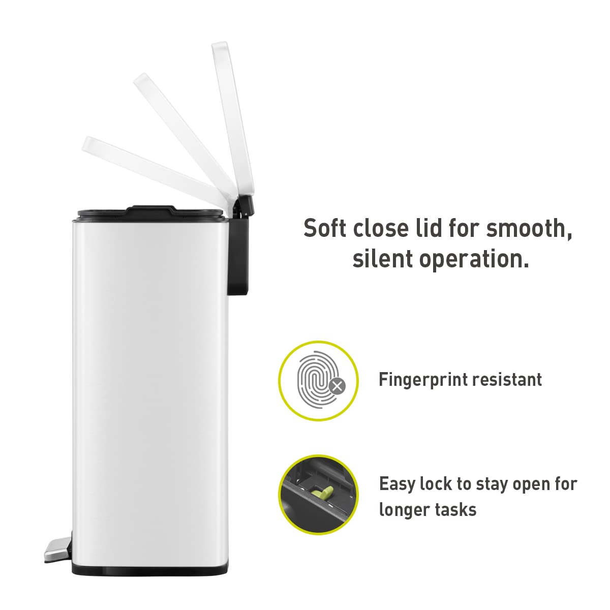 EKO Madison Matte White 50 Liter/13.2 Gallon Step Trash Can with Inner Liner - Fingerprint Resistant Finish