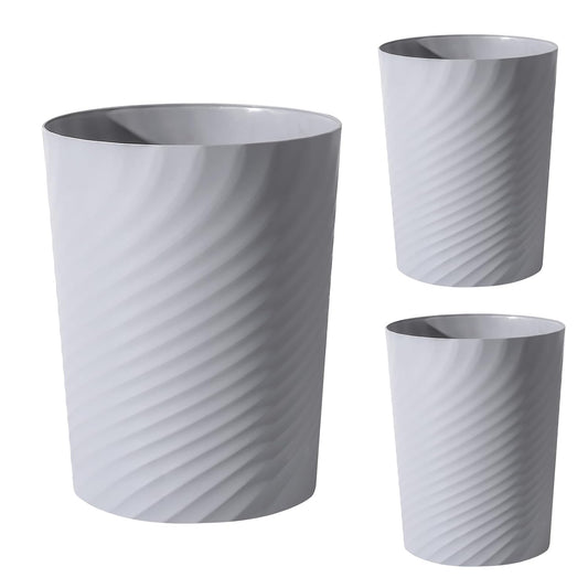 UUJOLY Plastic Small Trash Can Wastebasket, Garbage Container Basket for Bathrooms, Laundry Room, Kitchens, Offices, Kids Rooms, Dorms, 1.8 Gallon, Grey, 3 Pack