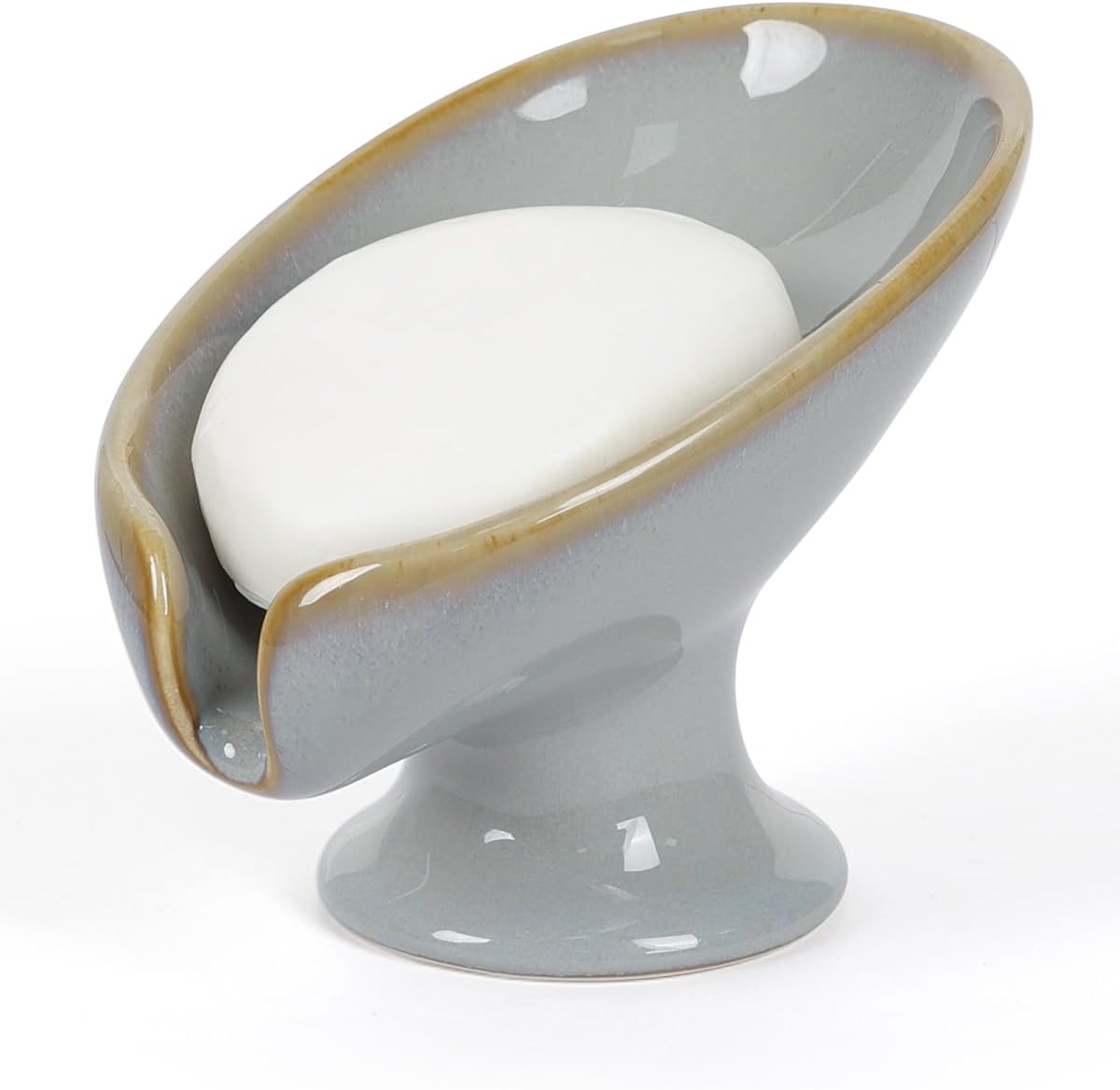 Soap Dish, Self Draining Bar Soap Holder for Bathroom Sink, Leaf Shaped Drainage Ceramic Porcelain Decorative Soap Dish, No Suction Cup, Kiln Stone Gray, ANTIS'S HOME