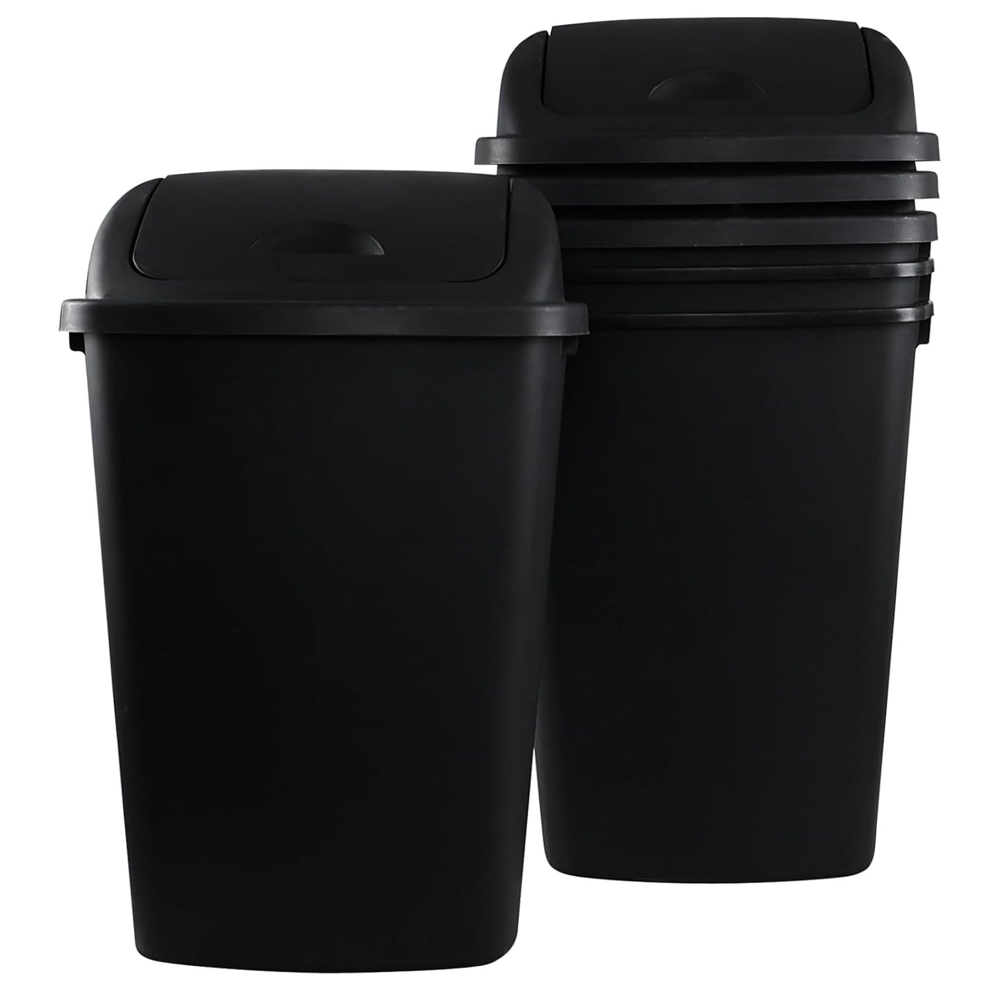 Teyyvn 13 Gallon Tall Kitchen Swing Lid Garbage Container, Set of 4 Plastic Trash Bin with Swing Top, Black