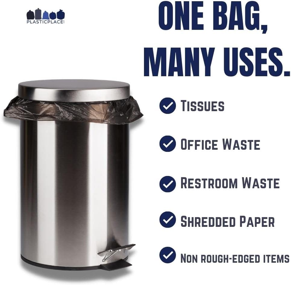 Plasticplace 12-16 Gallon Trash Bags │ 8 Microns │ Black High Density Liners │ 24" x 33" (1000 Count)