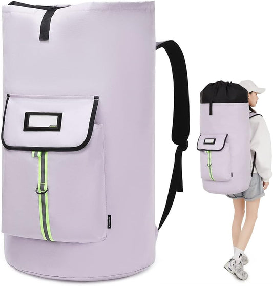 laundry bag backpack,extra-large heavy duty laundry bags,laundry backpack for college students,drawstring closure (Light purple laundry bag backpack)