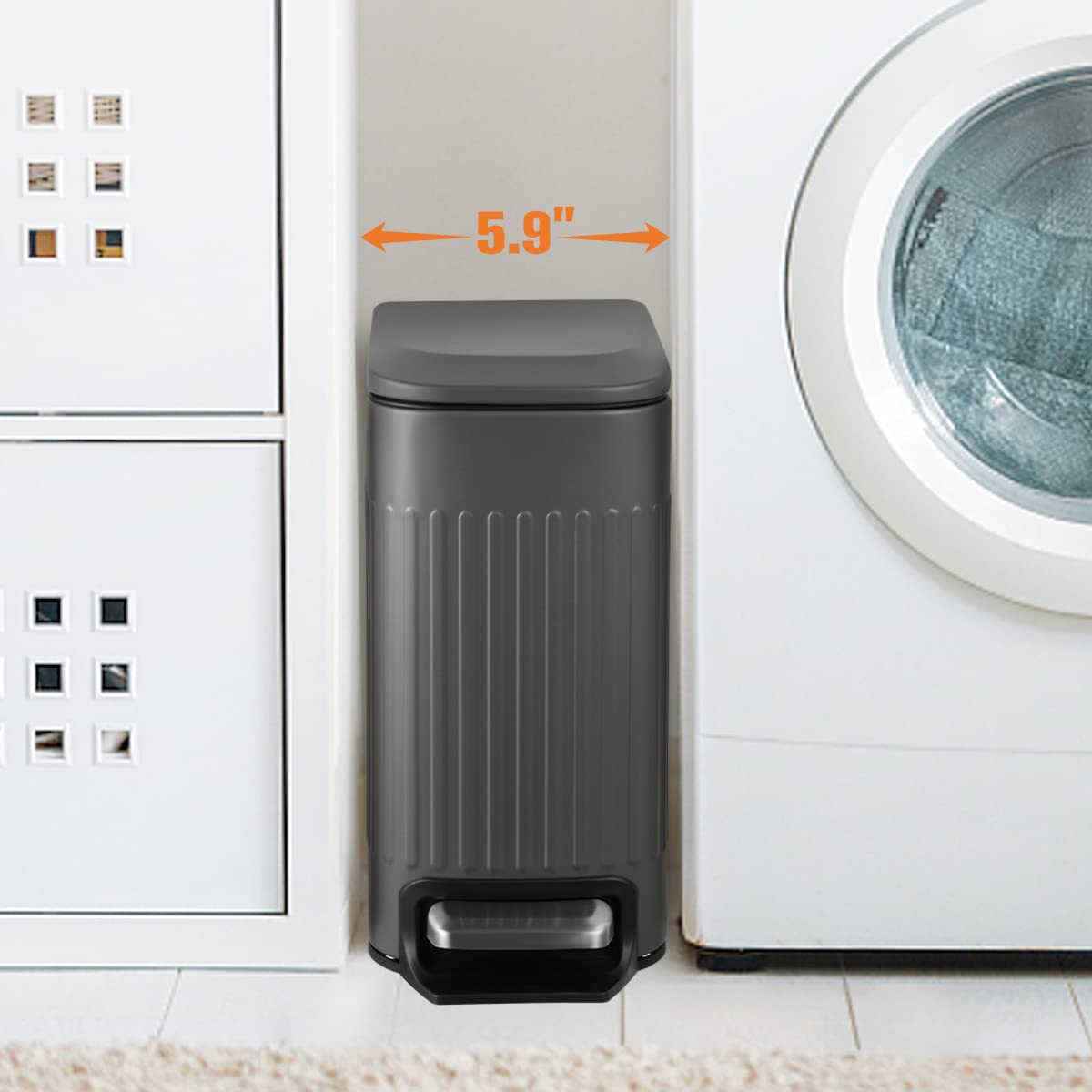 TrashAid Small 1.6 Gallon Stainless Steel Trash Can with Removable Inner Bucket, Grey, Hands Free Step Pedal Design