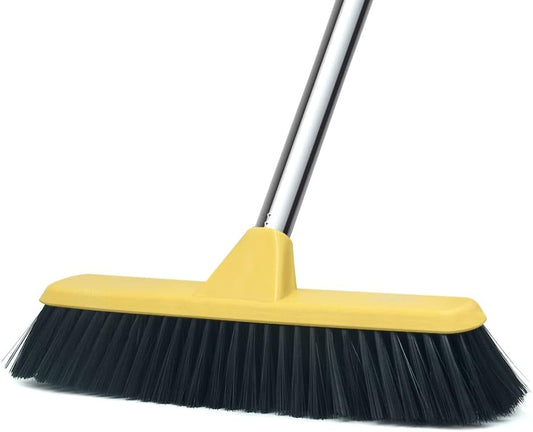 Push Broom with Long Handle, Floor Brush 49.6 inch Soft Bristle Broom 12.2" Wide for Cleaning Bathroom Kitchen Patio Garage Deck Tile Floor
