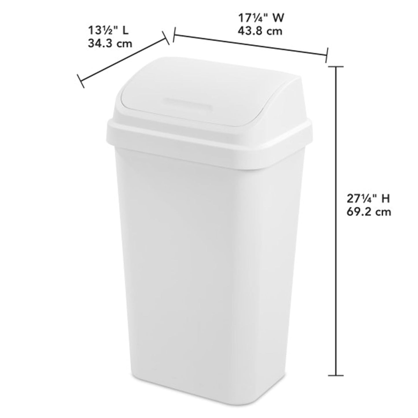 Sterilite 16 Pack Kitchen Garbage Trash Can with Plastic Swing Top, 13 Gal, White