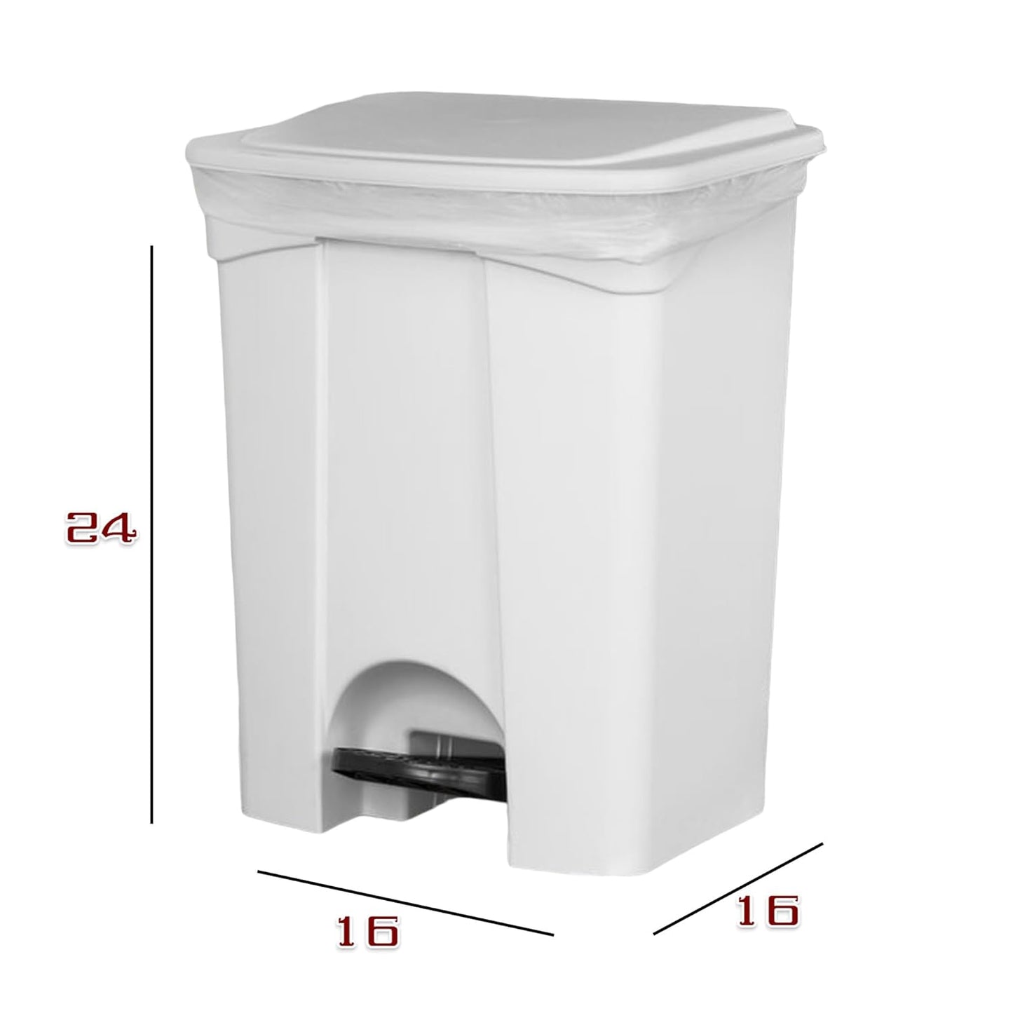 PRO&Family Step-On Trash Can with Lid, Plastic Waste Bin, Foot Pedal Operation (White, 12 Gallon)