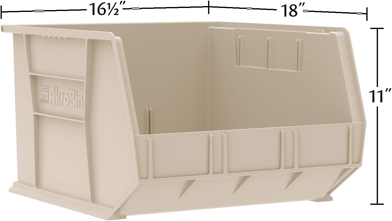 Akro-Mils 30270 AkroBins Plastic Storage Bins, Space-Saving Stackable Bins for Garage, Pantry, Craft Organization, 18" x 16" x 11", Clear, 3-Pack