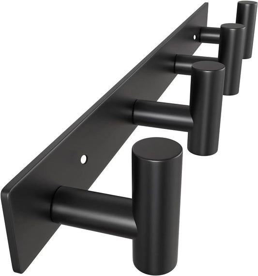 VAEHOLD Hat and Coat Wall Mount Rack - 4 Hooks for Robes, Bags, Keys, and Towels - Bathroom Towel Hanger Organizer -Black