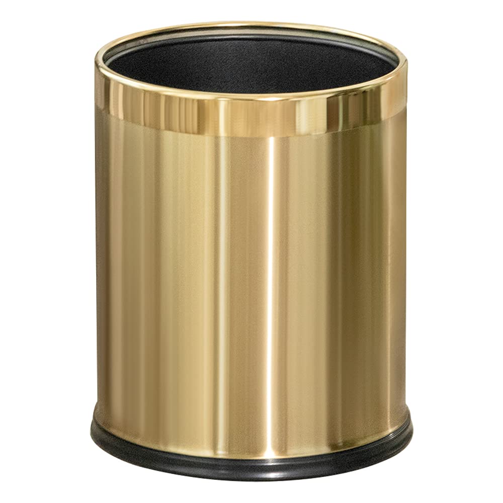 2.6Gallon/10L Brass Gold Bathroom Trash Can - Gold Waste Basket for Bedroom, Office, Store - Metal Trash Bin Without Lid