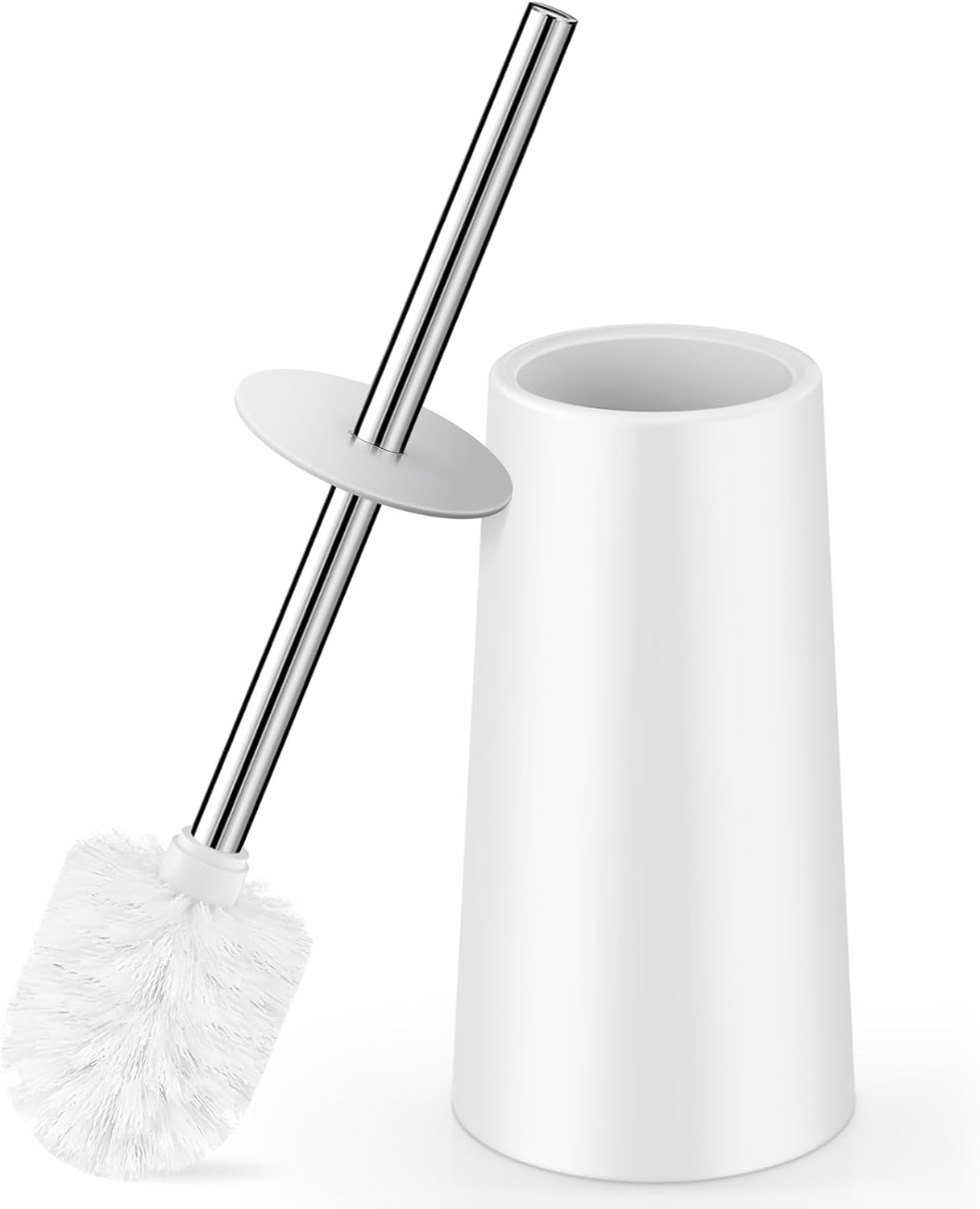 Toilet Brush and Holder, Toilet Brush with 304 Stainless Steel Long Handle, Toilet Bowl Brush for Bathroom Toilet-Elegant-Cleaning-Bristles(White)