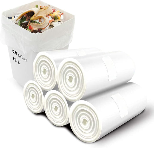Small Trash Bags 2.6 Gallon - Bathroom Garbage Bag Biodegradable Kitchen Trash Can Liners Compostable Trash Bin Bags Plastic White Wastebasket Liners Mini Clear Trashbags for Office Dorm Bedroom Car