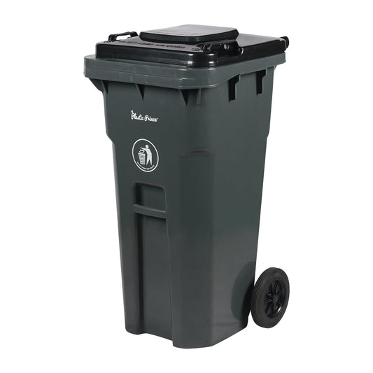 32 Gallon Trash Can with Wheels Outdoor Trash Can with Lid and Wheels Heavy-Duty Trash Bin for Outside Plastic Garbage Can Wheeled Gray for Home Hospitals Restaurants Offices