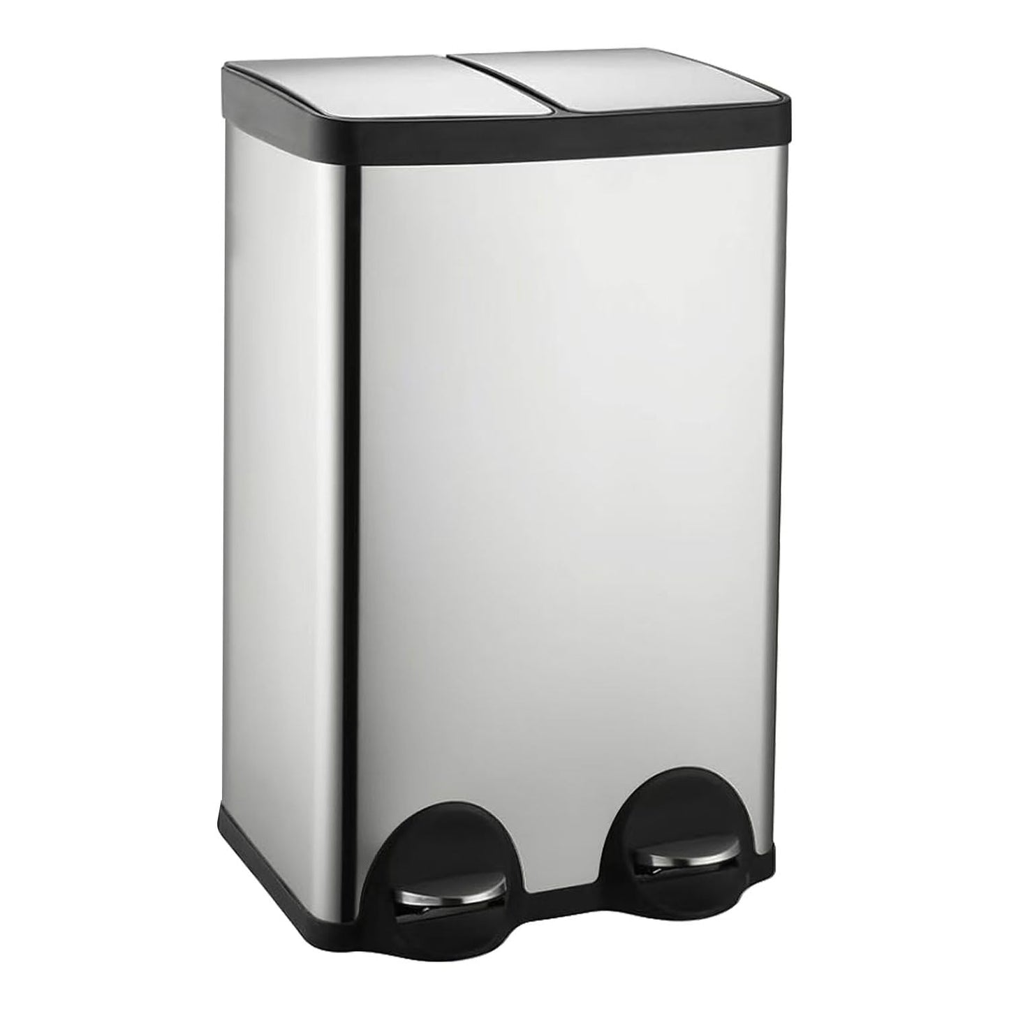 60 Liter (2x30L) 16 Gallon Dual Trash Can, Recycle Bins for Kitchen with 2 Compartments, Trash and Recycle Bin Combo, Soft Close Lid, Stainless Steel Trash Can
