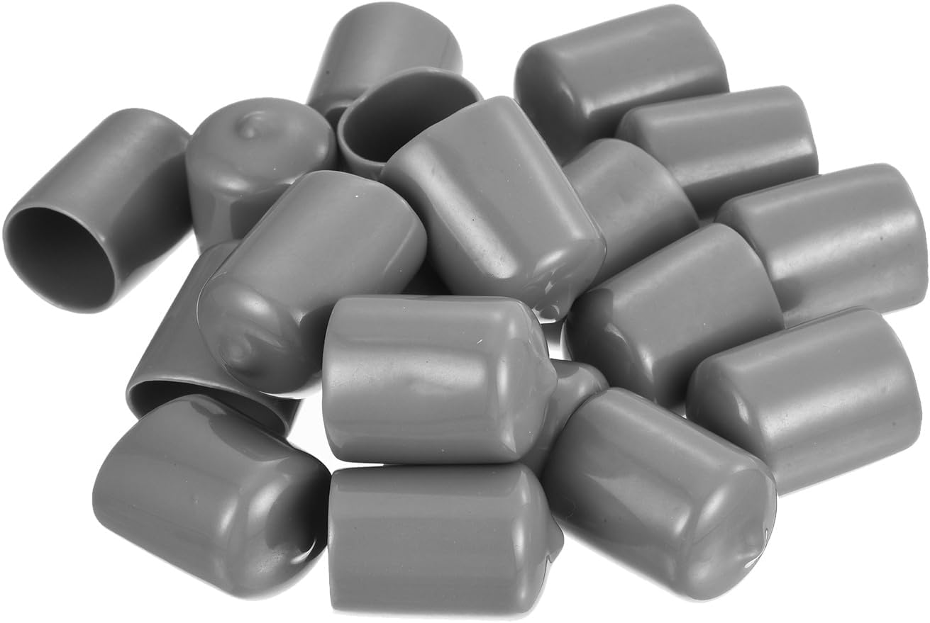uxcell 20pcs Rubber End Caps Protective Caps 20mm ID Vinyl PVC Round Tube Bolt Cap Cover Screw Thread Protectors, Light Grey