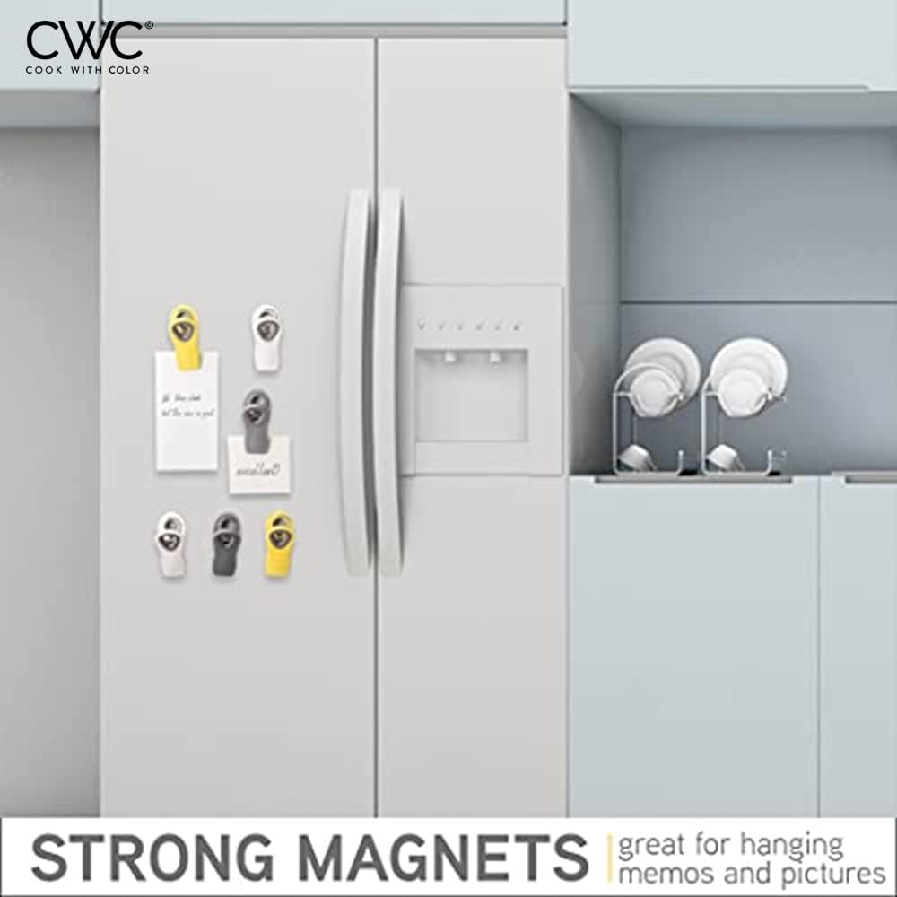 COOK WITH COLOR Bag Clips - Heavy Duty Chip Clip & Refrigerator Magnet for Food Storage with Air Tight Seal Grip, Yellow & Grey, 2 Large & 16 Small