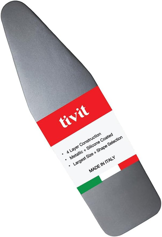 TIVIT Ironing Board Cover 15 x 54, Made in Italy. Pro Grip Pad Covers w/3 Fastener Straps & Pull Bungee Cord - Durable Scorch & Stain Resistant Padded Layers, Heat Reflective AlumiTek PRO Top Coat