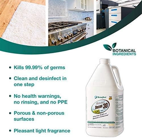 Benefect Botanical Decon 30 Disinfectant Cleaner - All Natural Formula for Effective Cleaning Power - Ideal for Restoration Jobs & Water Damage - 4 Gallons (4 Pack of 1-Gallons)