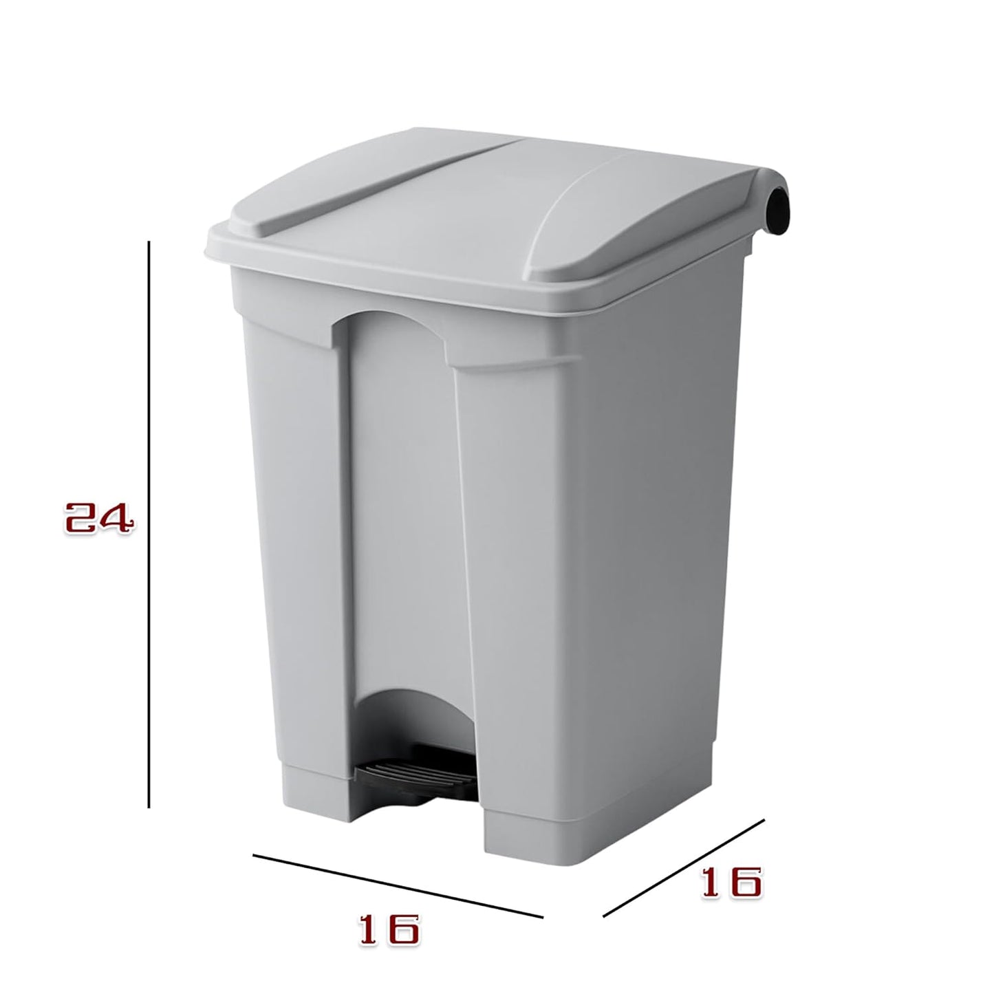 PRO&Family Step-On Trash Can with Lid, Plastic Waste Bin, Foot Pedal Operation (Gray, 12 Gallon)