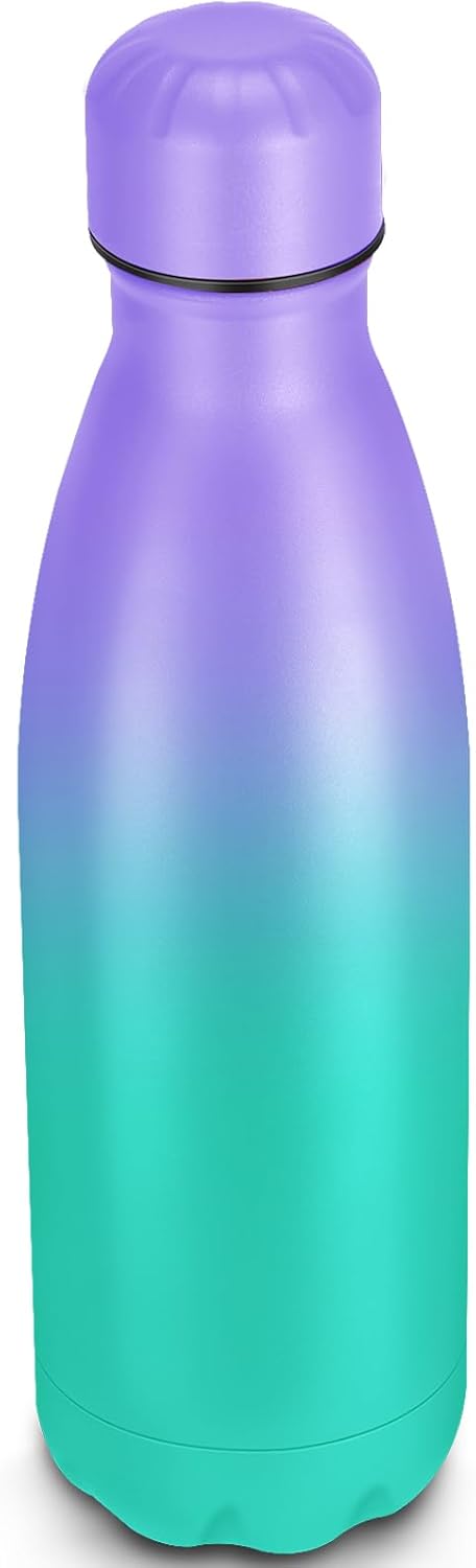 25oz Cola-Bottle Shaped Stainless Steel Leak-proof Water Bottle,Double Wall Vacuum Insulated Metal,Travel Mug For Sports Indoors & Outdoors,BPA-Free Kids Flasks,Purple Green(1 Pack)