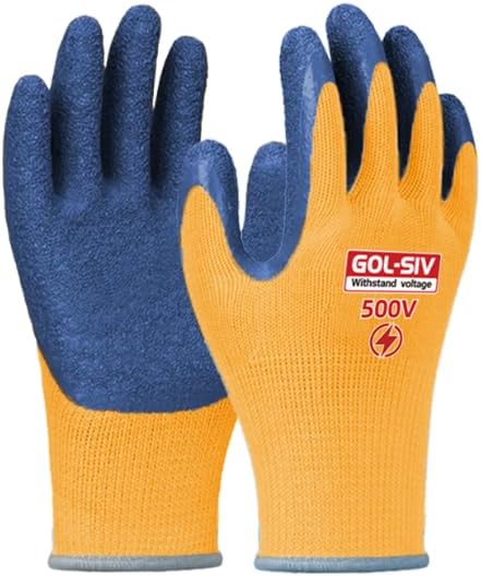 Electrical Insulated Gloves, 500V High Voltage Resistance Electrician Safety Gloves, Rubber Non Slip Work Gloves (500V|Poly-Cotton insulated, Large)