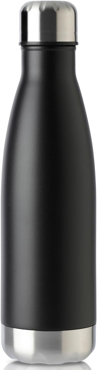 MEWAY 17oz Sport Water Bottle Vacuum Insulated Stainless Steel Leak-Proof Double Wall Cola Shape Water Bottle,Keep Drinks Hot & Cold (Black,1 Pack)