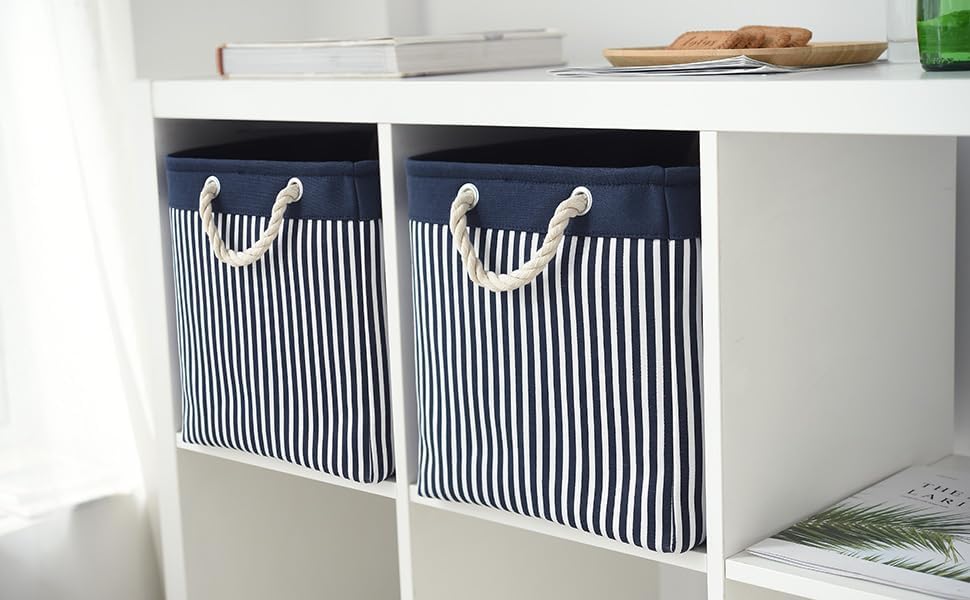 TcaFmac Organization and Storage Basket for Shelves - Large 2 Pack 16x12x12 inch Fabric Storage Cubes, Collapsible Storage Bins for Gift Closet Cloth Toy Books Kids (Navy Patchwork)