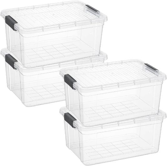 Superio Storage Bins with Lids, Clear Plastic Containers for Organizing, Stackable Totes, BPA Free, Odor Free, Organizer Boxes for Home, and Dorm (4 Pack, 36 Qt)