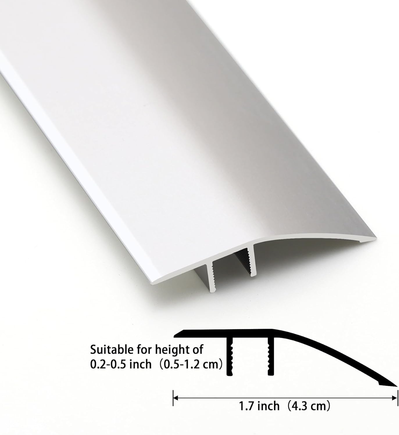 Gaahing Aluminum Floor Transition Threshold Strip, Bridge The Height Gap Between 0.2 to 0.5 inches for Doorway Ramp Tiles Laminate Planks (35.4in x 1.7in, Matte Silver)