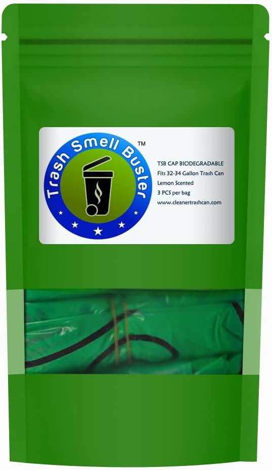 Outdoor Trash Can Cover Biodegradable Odor Eliminating Bag with Elastic Band Lemon Scented Durable 32 Gallon 3 Pack