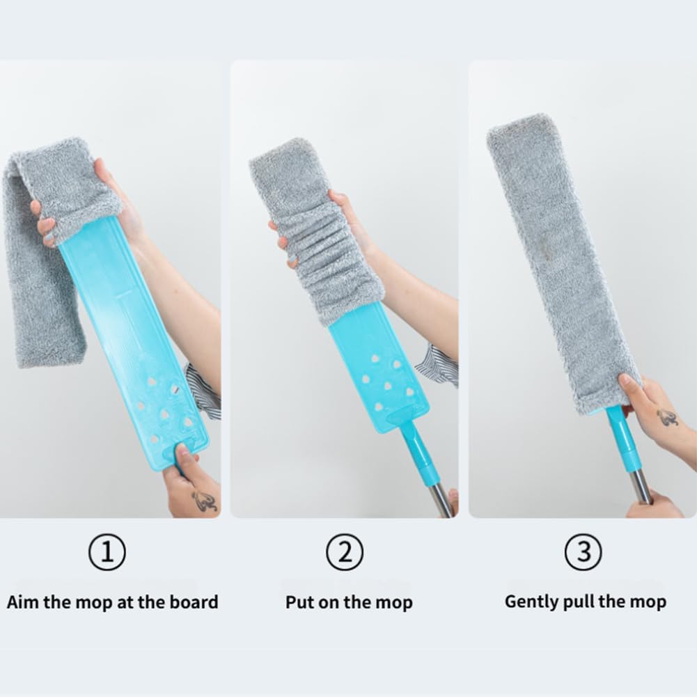 Saker Plus Retractable Gap Dust Cleaning Artifact, Saker Plus Flat Duster for Under Furniture, Reusable Washable Bendable Dusting Wand with Microfiber Dusting Cloths (1PCS)